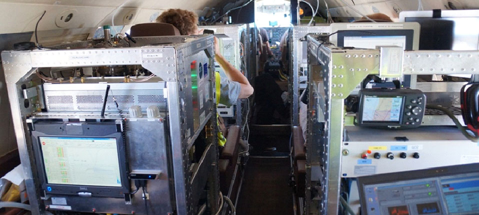 View from inside the DLR Falcon-20 cabin with the instruments in operation, APSOWA flight campaign, July 2016