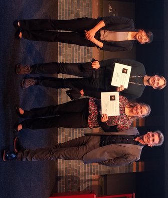Award ceremony at WHISPERS 2018 with (left to right) X. Zu, R. Milewski, S. Chabrillat, J. Chanussot (image courtesy WHISPERS 2018)